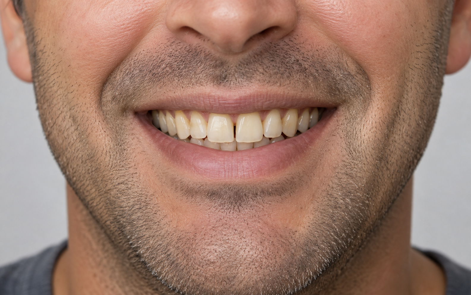 AI-generated placeholder showing a smile before restorative dental treatment